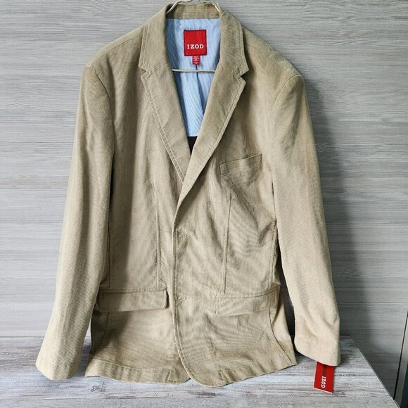 Izod Mens XL Corduroy Blazer Jacket Cedarwood Khaki Tan New With Tags - Picture 1 of 16